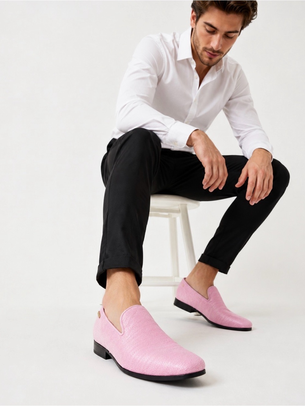UUBARIS Men's Pink Tuxedo Loafers Textured Knit Slip On Dress Driving Shoes